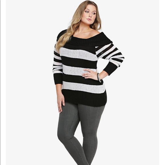 torrid Sweaters - Torrid black & white striped Marilyn cowl neck tunic sweater size 2 (18/20)